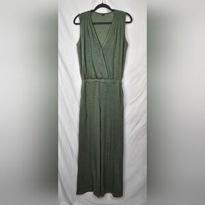 Monrow Super Soft Faux Wrap Green Sleeveless Wide Leg Jumpsuit Women's sz S